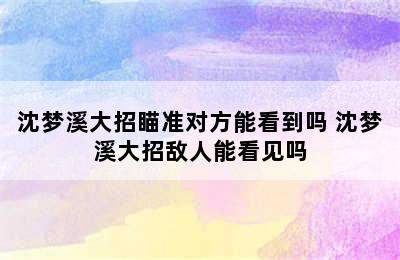 沈梦溪大招瞄准对方能看到吗 沈梦溪大招敌人能看见吗